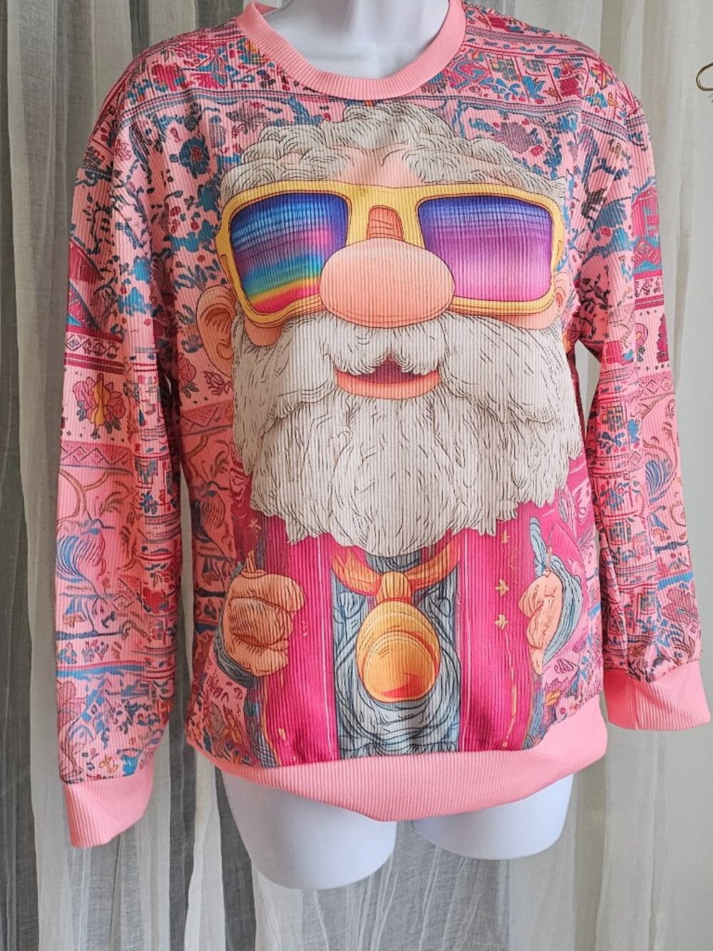Women's Long Sleeve Old Man Funny Sweater Pink Size M NEW